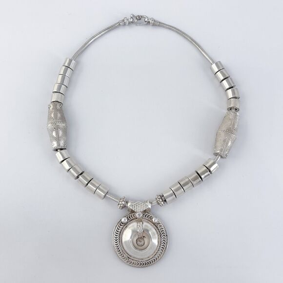 Vintage Sterling Silver 925 110.9 Gram Statement Necklace Intricate Design 17" - Picture 5 of 8